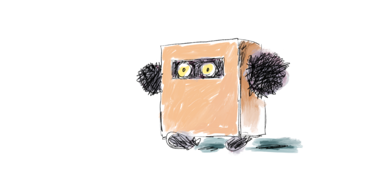 Drawn character, a walking box with eyes