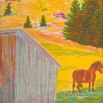 Lundgren Johan, Hästen Vid Ladan, Färglito, 53x60cm