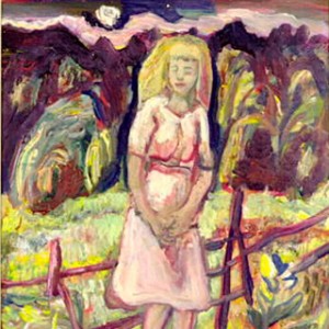 Nordberg Olle, Flickan Och Månen, 1943, Olja på pannå, 24x21cm