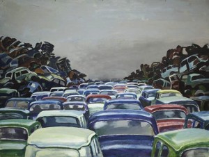 Gerhard Nordström, Bilsamhället, olja på pannå, okänt, 67x88 cm. Foto: Emelie Carlén