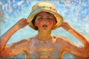 Gerd Roosval-Kallstenius, Solstudie på stranden, självporträtt, 1914, olja på duk, 44x66 cm. Kk samlingar. Foto: Per Larsson