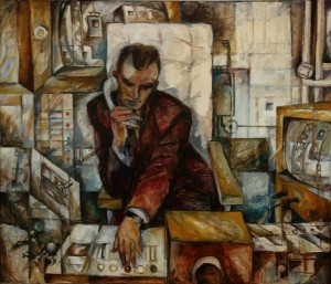 Heinz Wodzicka, Dispatcher,1969, olja på duk, 120x140 cm. Rostock Kunsthalle. Foto: Per Larsson