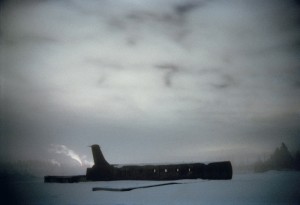 Jussi Kivi. Romantic Geographic Society / Department of Landscape Studies: Training wreck in a moonshine, photograph 2008.
